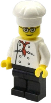 LEGO Chef - White Torso with 8 Buttons, Black Legs, Glasses minifigure