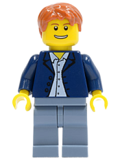 LEGO Dark Blue Jacket, Light Blue Shirt, Sand Blue Legs, Dark Orange Short Tousled Hair minifigure