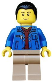 LEGO Blue Jacket over Dark Red V-Neck Sweater, Dark Tan Legs minifigure