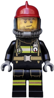 LEGO Fire - Reflective Stripes with Utility Belt, Dark Red Fire Helmet, Breathing Neck Gear with Air Tanks, Crooked Smile and Scar minifigure