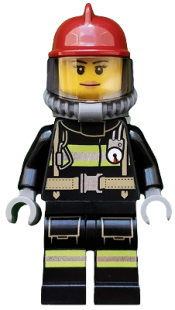 LEGO Fire - Reflective Stripes with Utility Belt, Dark Red Fire Helmet, Breathing Neck Gear with Air Tanks, Peach Lips Smile minifigure