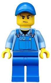 LEGO Overalls with Tools in Pocket Blue, Blue Cap with Hole, Sweat Drops minifigure