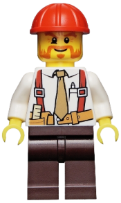 LEGO Construction Foreman - Shirt with Tie and Suspenders, Dark Brown Legs, Red Construction Helmet minifigure