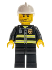 LEGO Fire - Reflective Stripes, Black Legs, White Fire Helmet, Crooked Smile with Scar minifigure