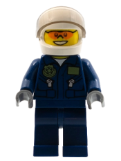 LEGO Swamp Police - Helicopter Pilot, Dark Blue Flight Suit with Badge, Helmet, Plain Hips and Legs minifigure