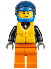 LEGO Xtreme Powerboat Driver, Male, Brown Dimple, Black Race Jacket, Orange Legs, Blue Standard Helmet, Yellow Life Jacket minifigure