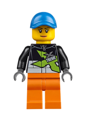 LEGO Xtreme Powerboat Driver, Female, Black Race Jacket, Orange Legs, Blue Seamed Cap minifigure