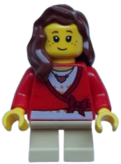 LEGO Sweater Cropped with Bow, Heart Necklace, Tan Short Legs, Reddish Brown Female Hair over Shoulder minifigure