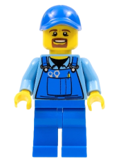 LEGO Overalls with Tools in Pocket Blue, Blue Cap with Hole, Brown Moustache and Goatee minifigure