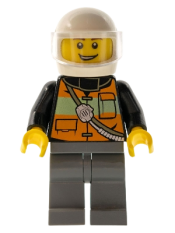 LEGO Fire - Reflective Stripe Vest with Pockets and Shoulder Strap,White Helmet, Brown Eyebrows minifigure