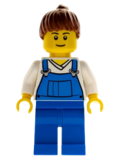 LEGO Farm Hand, Female, Overalls Blue over V-Neck Shirt, Thin Smile minifigure