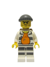 LEGO Police - Jail Prisoner 18675, Open Shirt, Striped Legs, Gray Knit Cap, Backpack minifigure