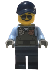 LEGO Police - City Officer, Sunglasses, Gray Vest with Radio and Gold Badge, Dark Blue Legs, Dark Blue Cap minifigure