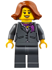 LEGO Dark Bluish Gray Jacket with Magenta Scarf, Dark Bluish Gray Legs, Dark Orange Female Hair Short Swept Sideways (Ferry Passenger) minifigure