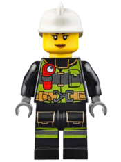 LEGO Fire - Reflective Stripes with Utility Belt and Flashlight, White Fire Helmet, Peach Lips minifigure