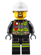 LEGO Fire - Reflective Stripes with Utility Belt and Flashlight, White Fire Helmet, Brown Moustache and Goatee minifigure