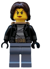 LEGO Police - City Bandit Crook Female, Sand Blue Legs, Dark Brown Mid-Length Tousled Hair, Backpack minifigure