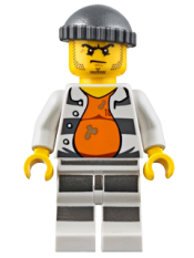 LEGO Police - Jail Prisoner 18675, Open Shirt, Striped Legs, Gray Knit Cap minifigure