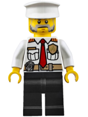 LEGO Fire Boat Captain - White Shirt with Red Tie, Badge, Belt, Black Legs, White Police Hat minifigure