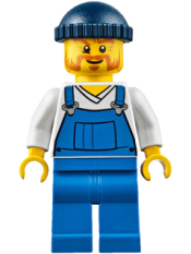 LEGO Fire Lighthouse Keeper - Overalls Blue over V-Neck Shirt, Blue Legs, Dark Blue Knit Cap minifigure