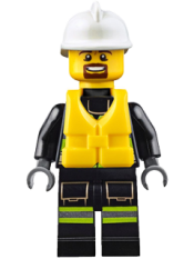 LEGO Fire - Reflective Stripes with Utility Belt and Flashlight, Life Jacket, White Fire Helmet, Brown Moustache and Goatee minifigure
