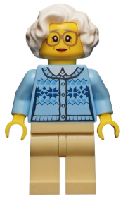 LEGO Grandmother - Fair Isle Sweater, White Hair, Tan Legs, Glasses minifigure