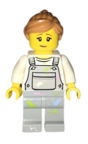 LEGO Fence Painter - Pink Lips, Light Bluish Gray Overalls with Paint Splatters minifigure