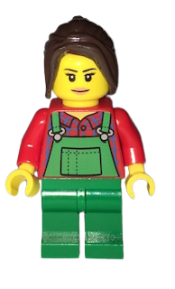 LEGO Lawn Worker - Pink Lips, Green Overalls over Plaid Shirt minifigure
