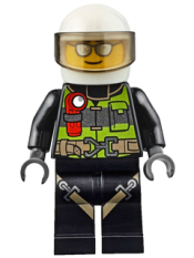 LEGO Fire - Reflective Stripes with Utility Belt and Flashlight, White Helmet, Trans-Black Visor, Silver Sunglasses minifigure