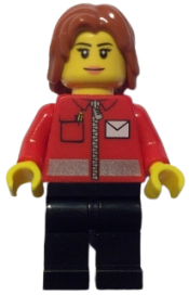 LEGO Post Office White Envelope and Stripe, Black Legs, Dark Orange Mid-Length Tousled Hair minifigure