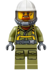 LEGO Volcano Explorer - Male Worker, Suit with Harness, Construction Helmet, Breathing Neck Gear with Yellow Air Tanks, Trans-Black Visor, Goatee minifigure