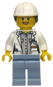 LEGO Volcano Explorer - Female Scientist, White Construction Helmet with Long Hair minifigure