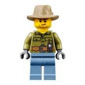 LEGO Volcano Explorer - Male, Shirt with Belt and Radio, Dark Tan Fedora Hat, Crooked Smile and Scar minifigure