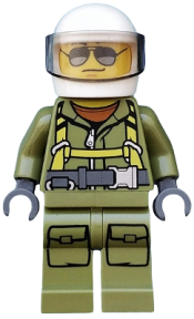 LEGO Volcano Explorer - Male Worker, Suit with Harness, White Helmet, Trans-Black Visor, Sunglasses minifigure