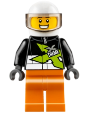 LEGO Xtreme Stunt Truck Driver, Male, Black Race Jacket, Orange Legs, White Standard Helmet minifigure