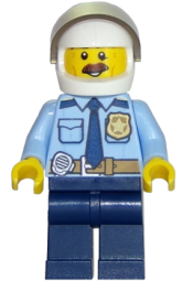 LEGO Police - City Shirt with Dark Blue Tie and Gold Badge, Dark Tan Belt with Radio, Dark Blue Legs, White Helmet minifigure