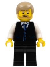 LEGO Black Vest with Blue Striped Tie, Black Legs, White Arms, Dark Tan Male Hair, Dark Tan Beard minifigure