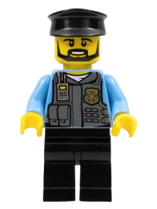 LEGO Police Officer, Black Cap and Legs, Beard minifigure