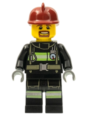 LEGO Fire - Reflective Stripes with Utility Belt, Dark Red Fire Helmet, Brown Beard minifigure
