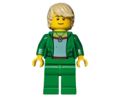 LEGO Saxophone Player, Green Jacket with Necklace, Green Legs, Tan Hair, Black Eyebrows minifigure