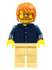 LEGO Plaid Button Shirt Front and Back, Tan Legs, Dark Orange Tousled Hair minifigure
