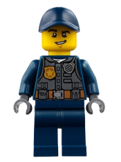 LEGO Police - City Officer with Dark Bluish Gray Vest with Badge and Radio, Dark Blue Legs, Dark Blue Cap minifigure