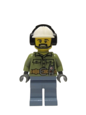 LEGO Volcano Explorer - Male, Shirt with Belt and Radio, Black Angular Beard, White Construction Helmet with Black Ear Protector / Headphones minifigure