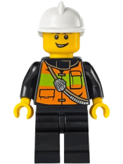 LEGO Fire - Reflective Stripe Vest with Pockets and Shoulder Strap, White Fire Helmet minifigure