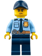 LEGO Police - City Shirt with Dark Blue Tie and Gold Badge, Dark Tan Belt with Radio, Dark Blue Legs, Dark Blue Cap with Hole minifigure
