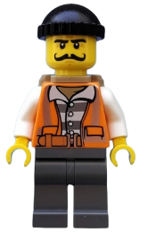 LEGO Police - City Bandit Male with Orange Vest, Black Knit Cap, Moustache Curly Long minifigure
