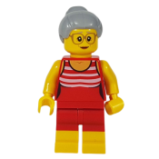 LEGO Beachgoer - Gray Female Hair and Red Old-Fashioned Swimsuit minifigure