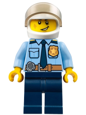 LEGO Police - City Officer Shirt with Dark Blue Tie and Gold Badge, Dark Tan Belt with Radio, Dark Blue Legs, White Helmet minifigure