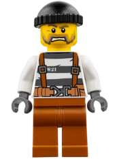 LEGO Police - Jail Prisoner Overalls 621 Prison Stripes, Dark Orange Legs, Black Knit Cap, Beard minifigure