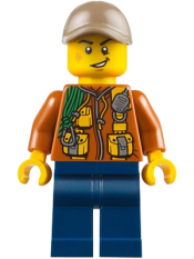 LEGO City Jungle Explorer - Dark Orange Jacket with Pouches, Dark Blue Legs, Dark Tan Cap with Hole, Cheek Scuff minifigure